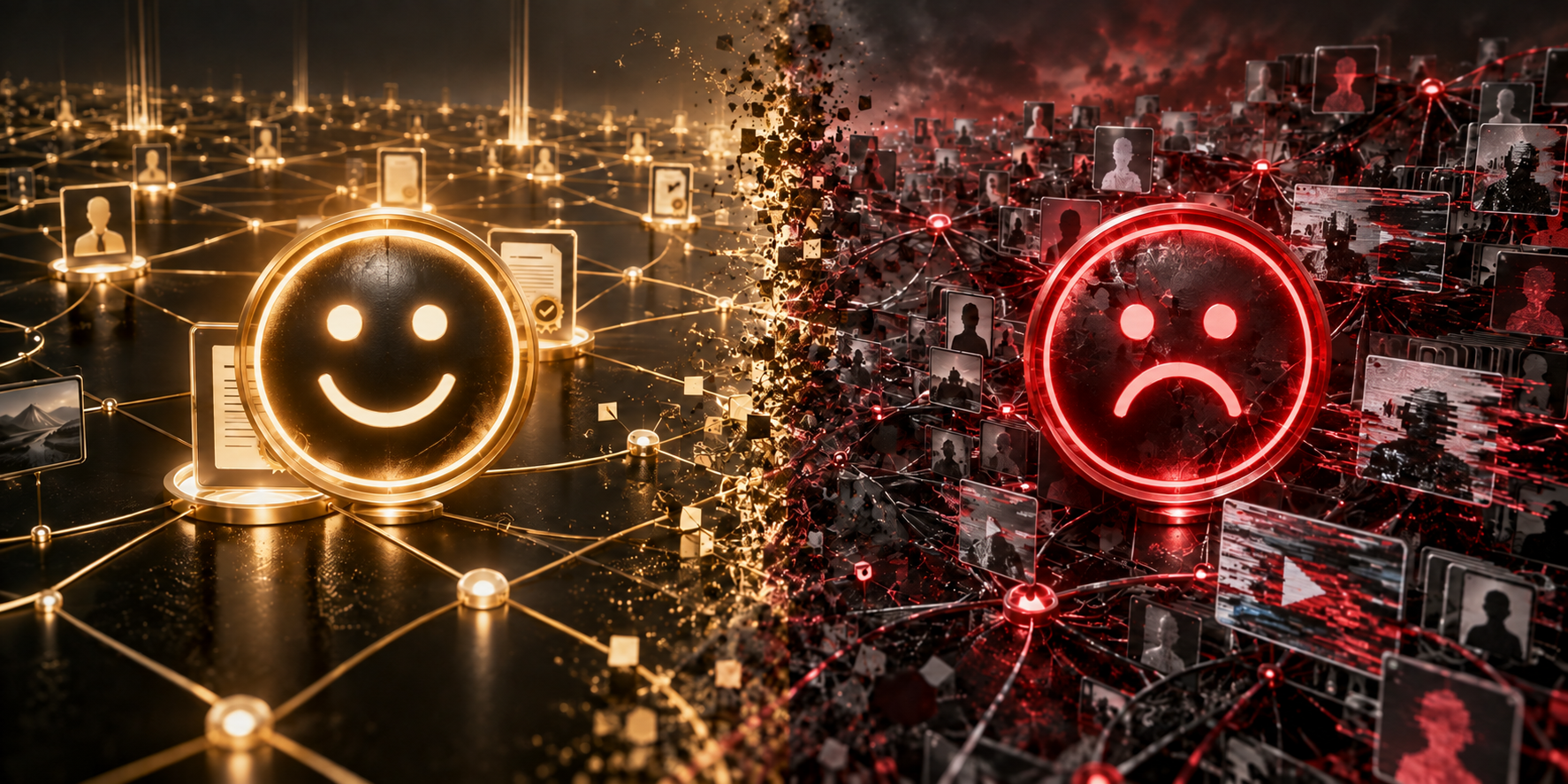 Trusted verified internet network contrasted with a polluted rogue-bot network